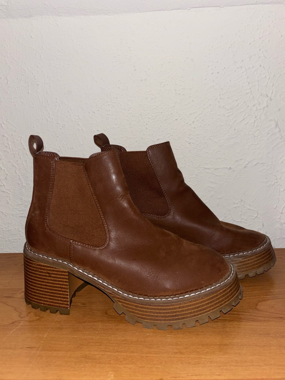 MIA Brown Leather Chelsea Platform Booties
